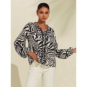 Kanten blouse met zebrapatroon en y-hals Top Merken Winkel